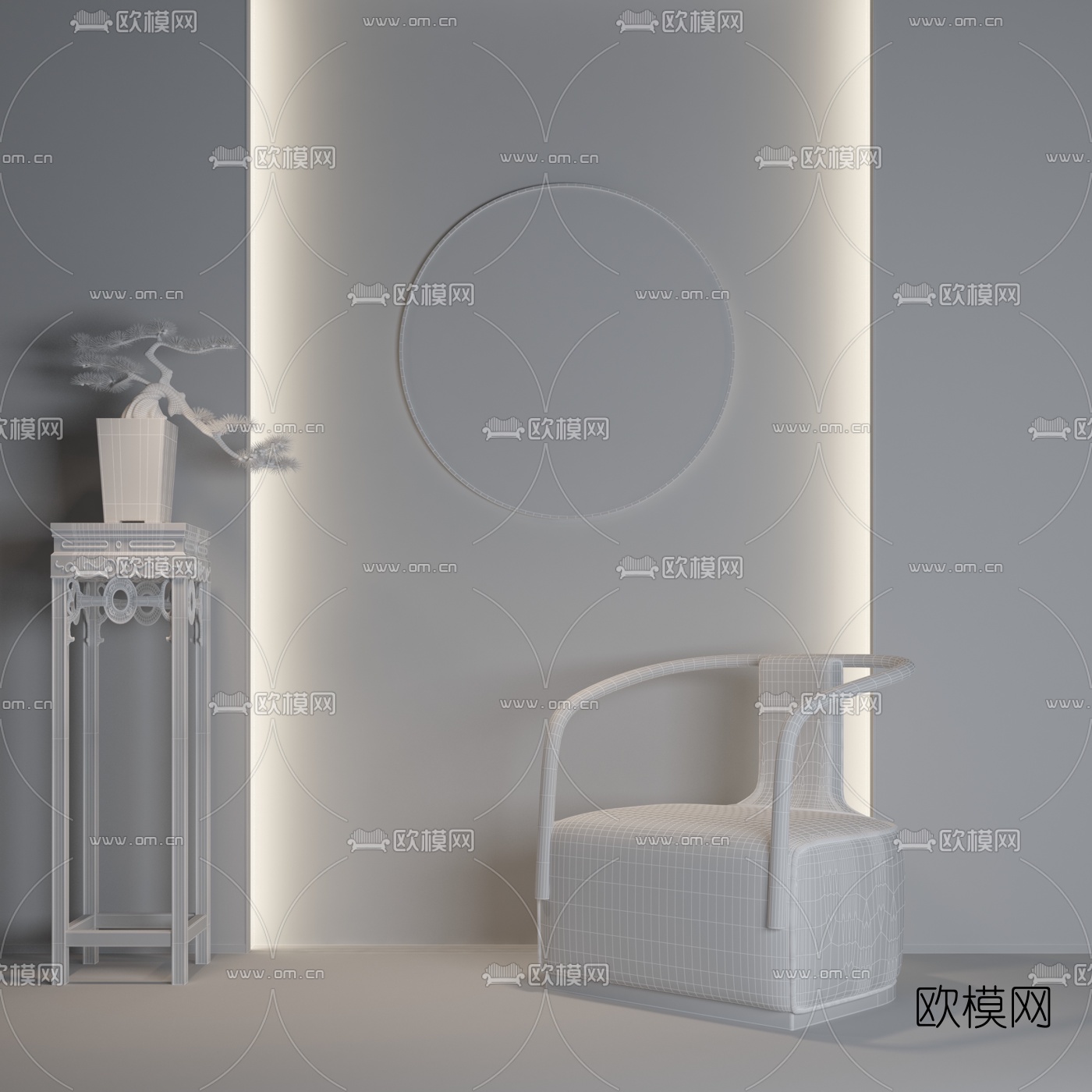 新中式布艺休闲沙发3d模型下载（渲染图2）