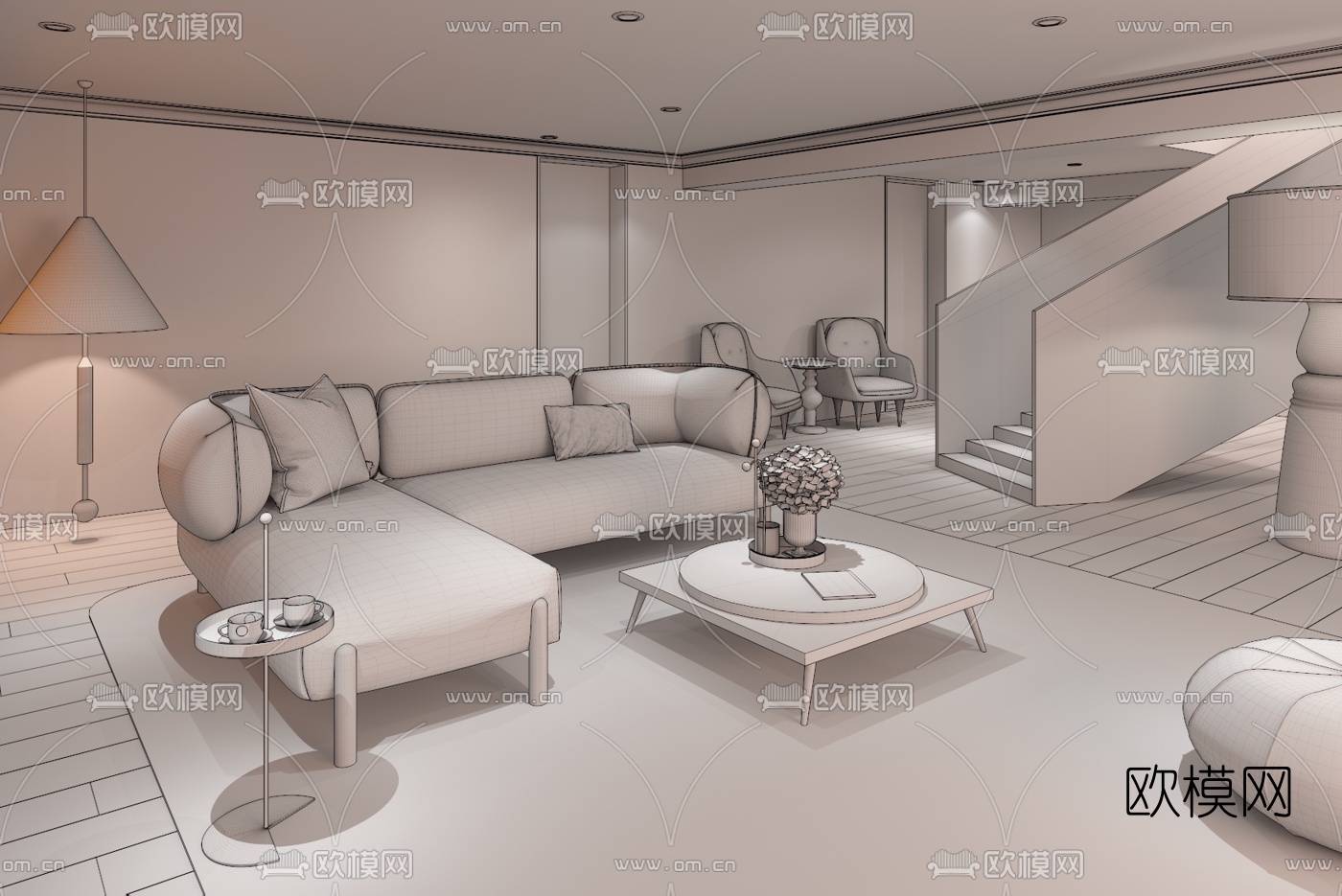 Dariel Studio 北欧沙发组合3D模型下载（渲染图2）