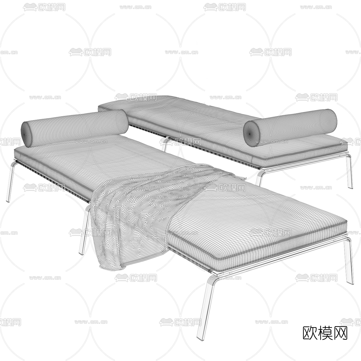 现代金属皮革脚踏床尾凳3d模型下载（渲染图3）