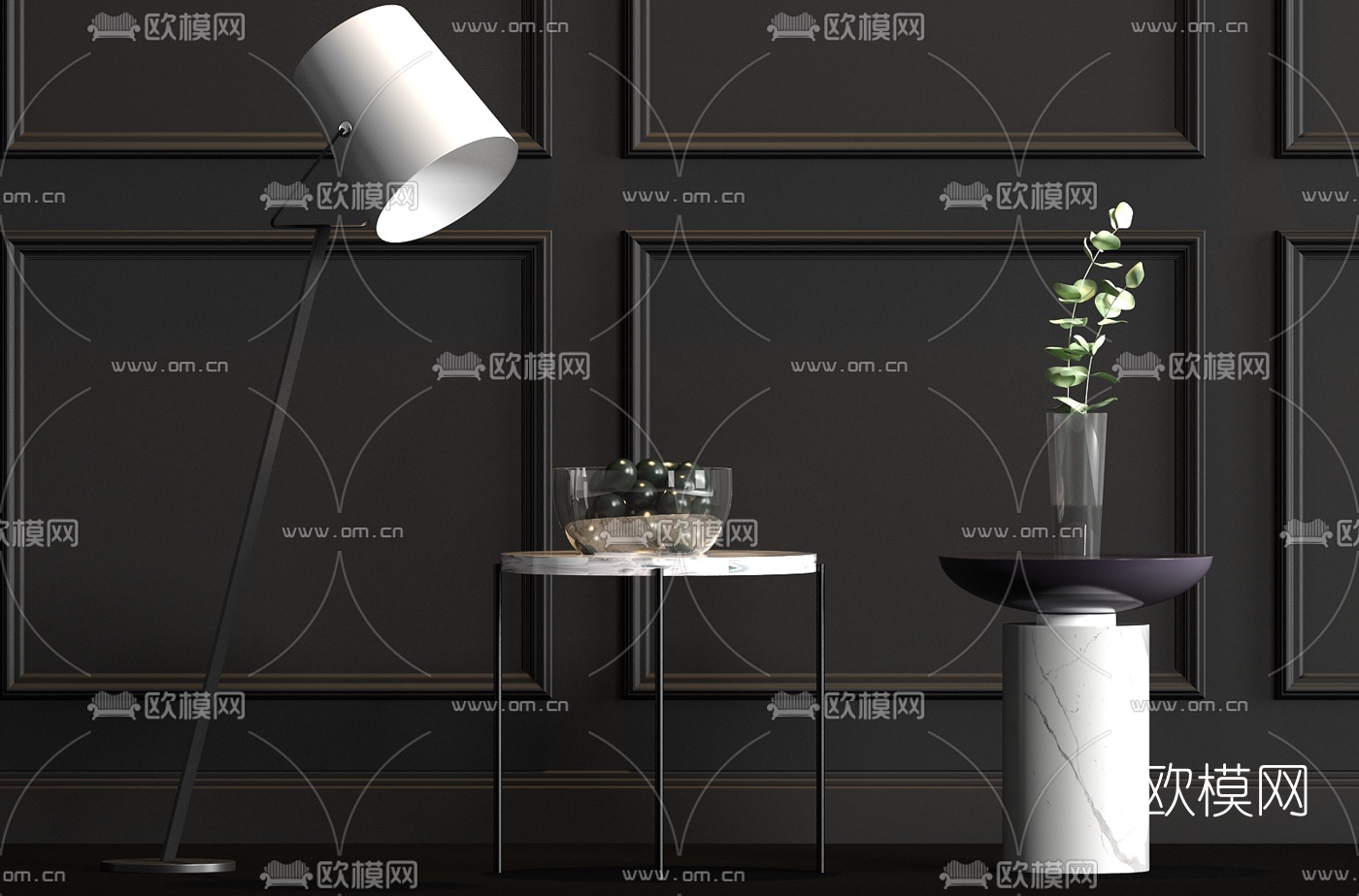 现代大理石边几落地灯饰品组合3D模型
