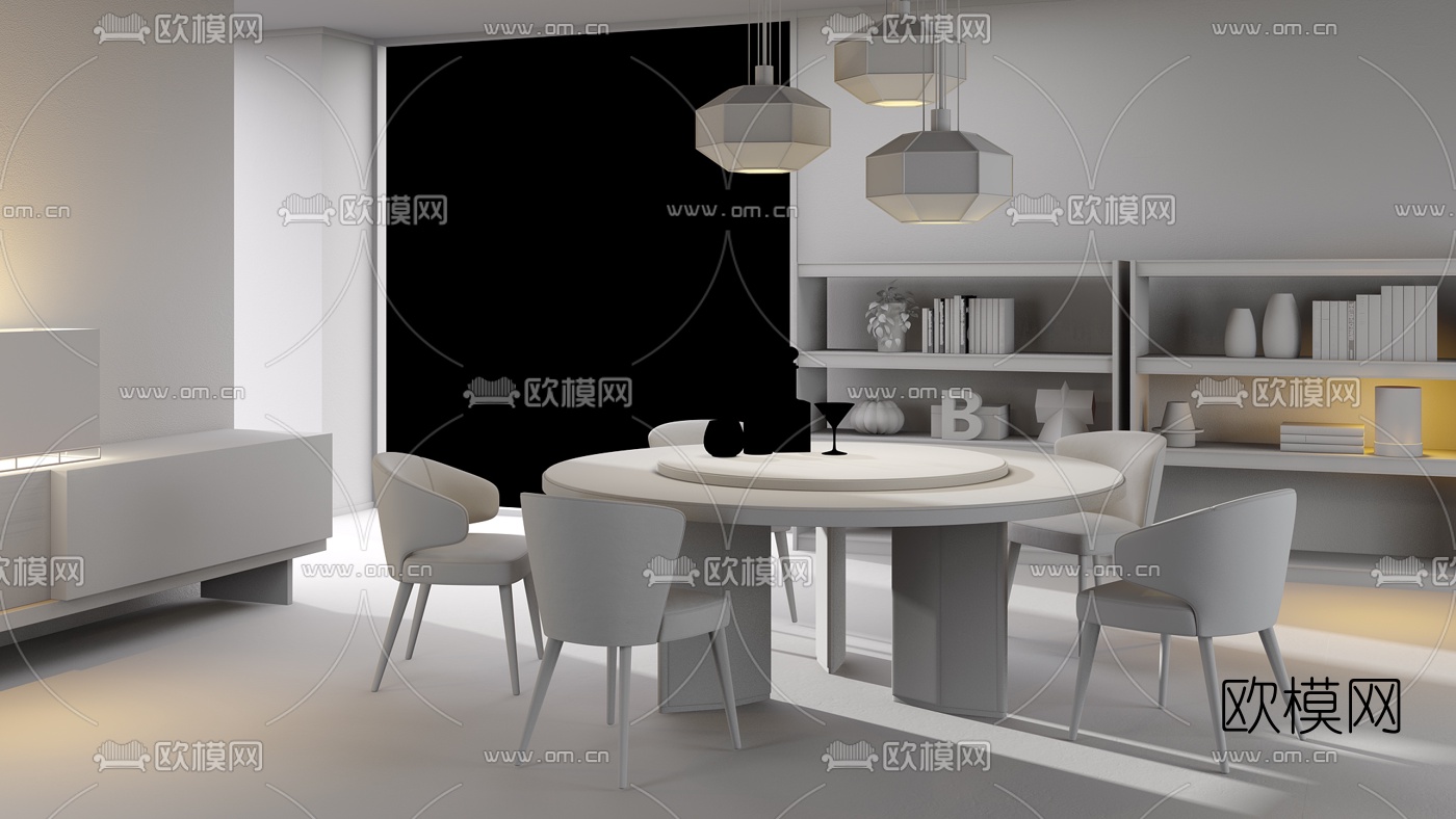 意大利MINOTTI品牌 现代圆形餐桌椅3d模型下载（渲染图2）