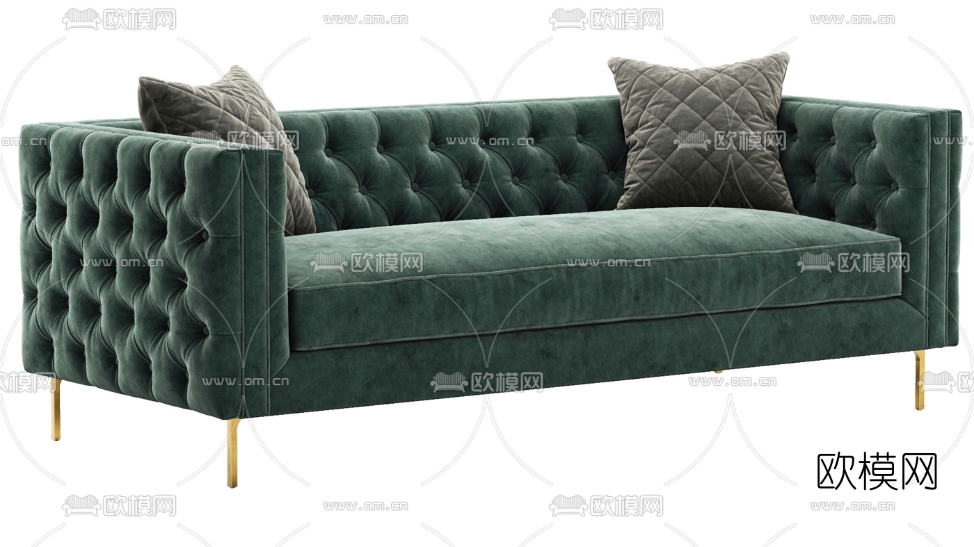 简欧布艺多人沙发3d模型下载（渲染图3）