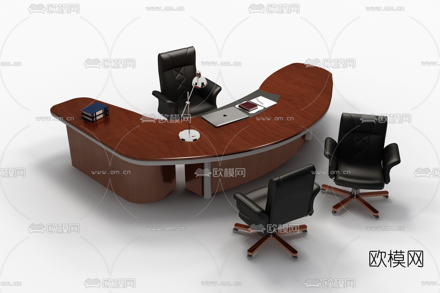 现代大班台办公桌椅3d模型下载（渲染图1）