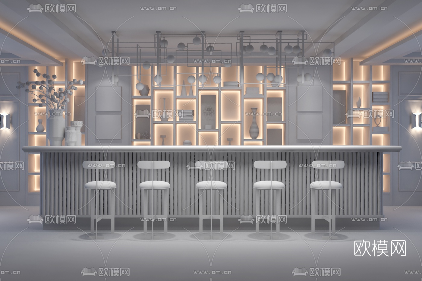布鲁盟现代吧台吊灯组合3D模型下载（渲染图2）