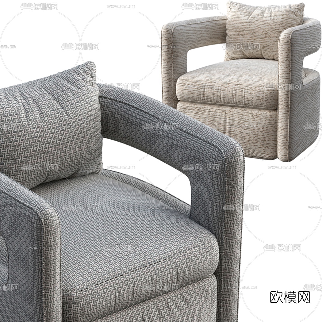 现代布艺单人沙发3d模型下载（渲染图3）