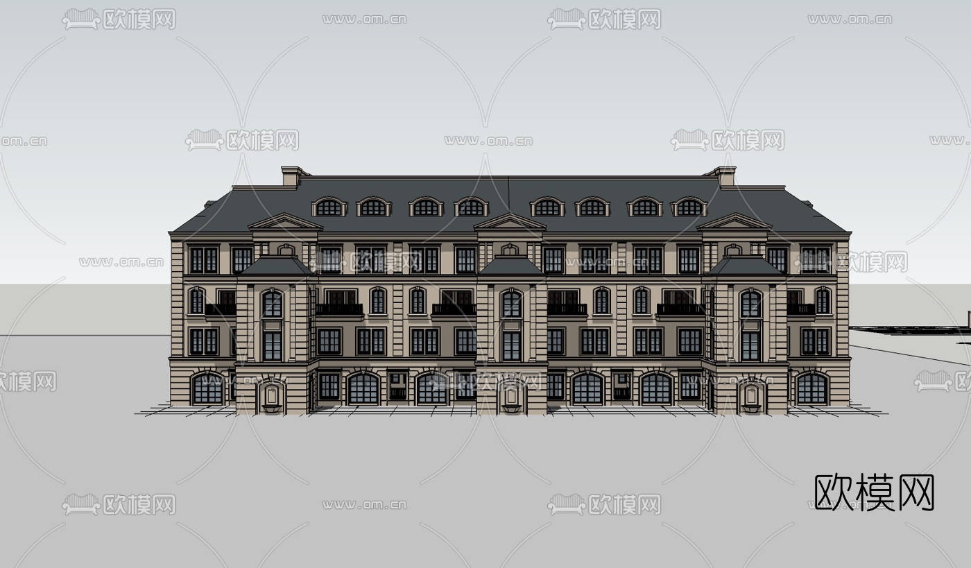 法式公寓楼su模型下载（渲染图1）