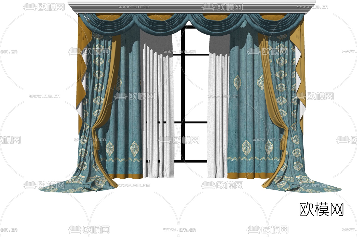 欧式布艺窗帘su模型下载