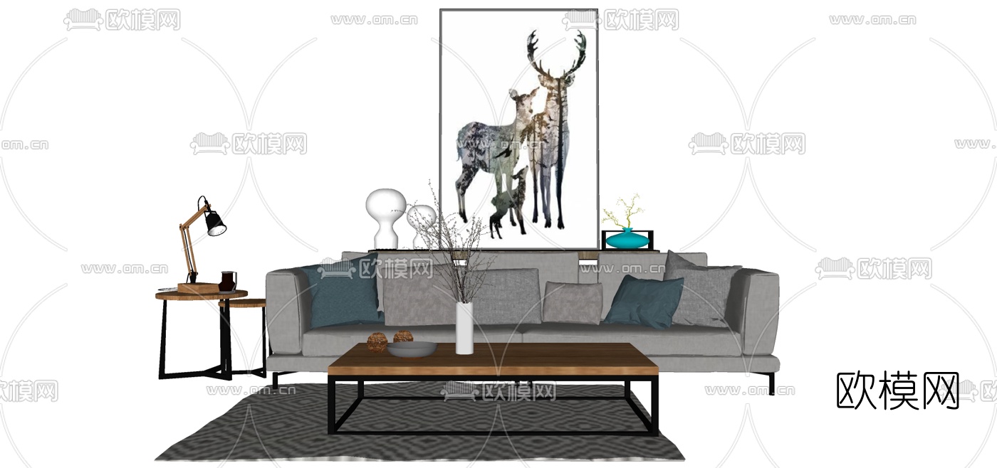 北欧双人沙发组合su模型下载