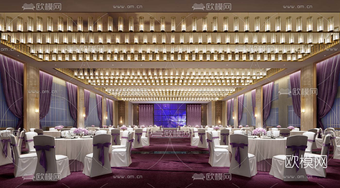 现代酒店宴会厅3D模型-免费3dmax模型库-欧模网
