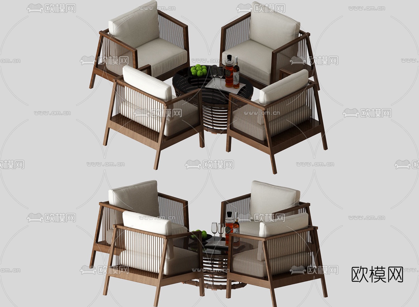 新中式休闲桌椅3d模型下载