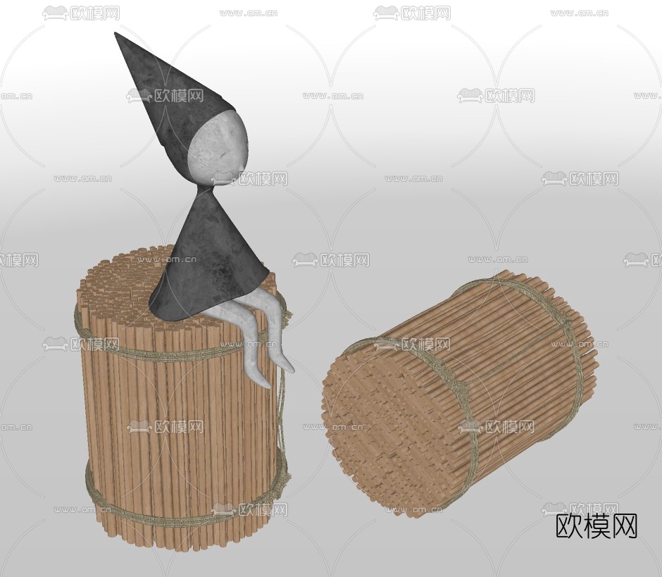 自然风圆几边几su模型