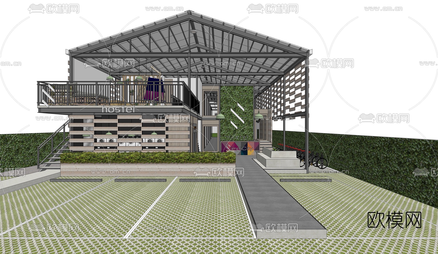 工业风民宿餐厅su模型下载（渲染图5）