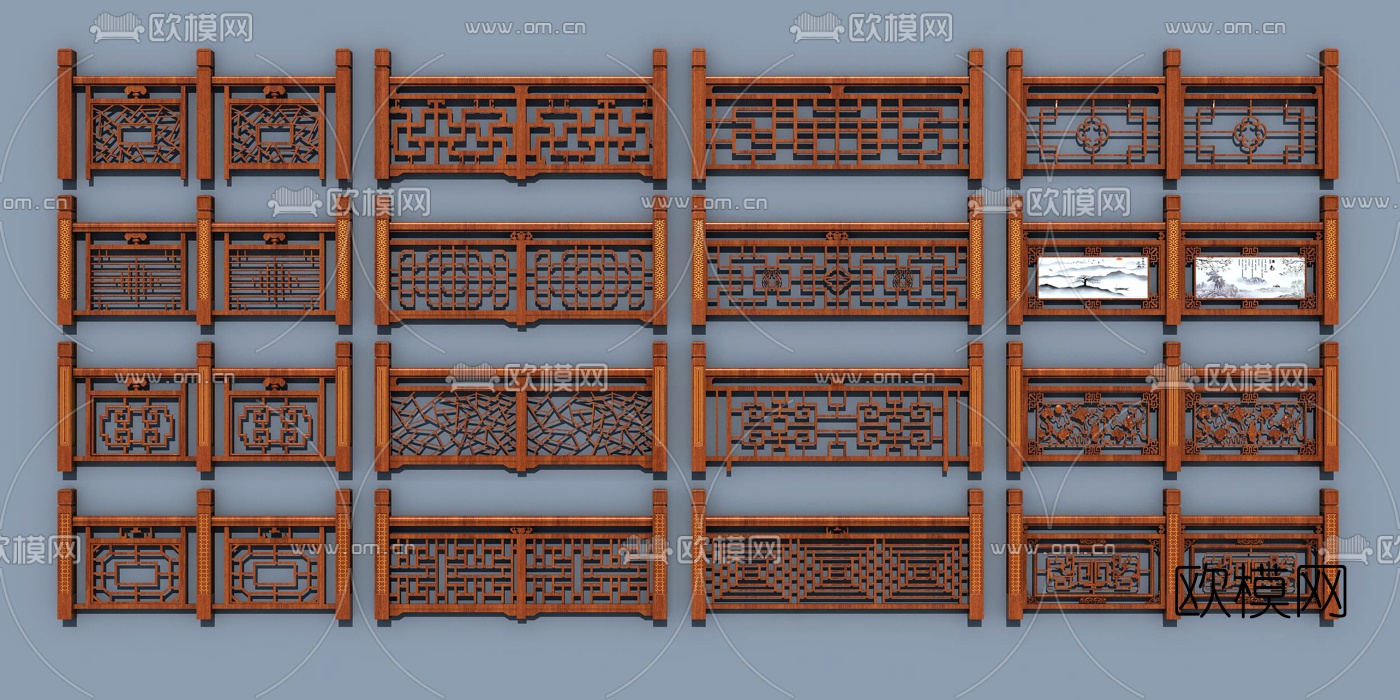中式實木欄杆護欄3d模型