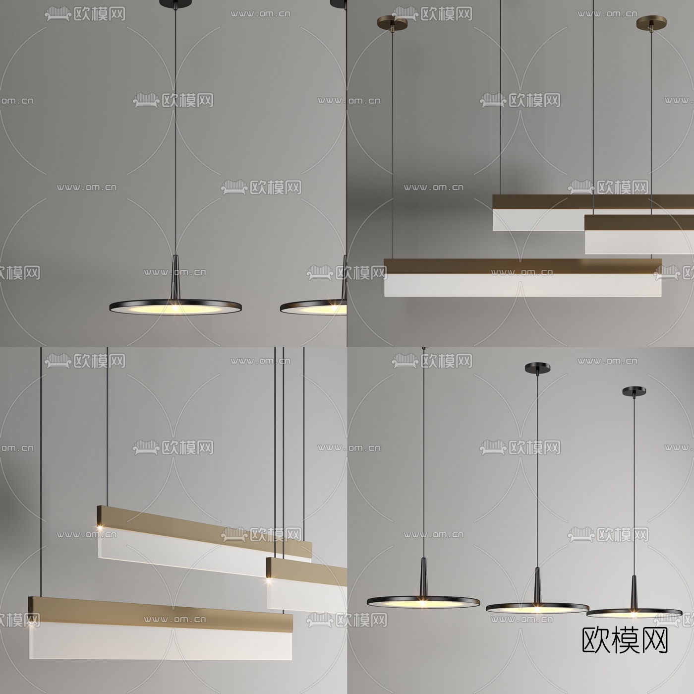 后现代金属办公吊灯组合3D模型下载（渲染图1）