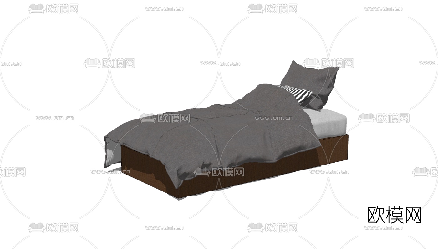现代单人床免费su模型下载（渲染图3）