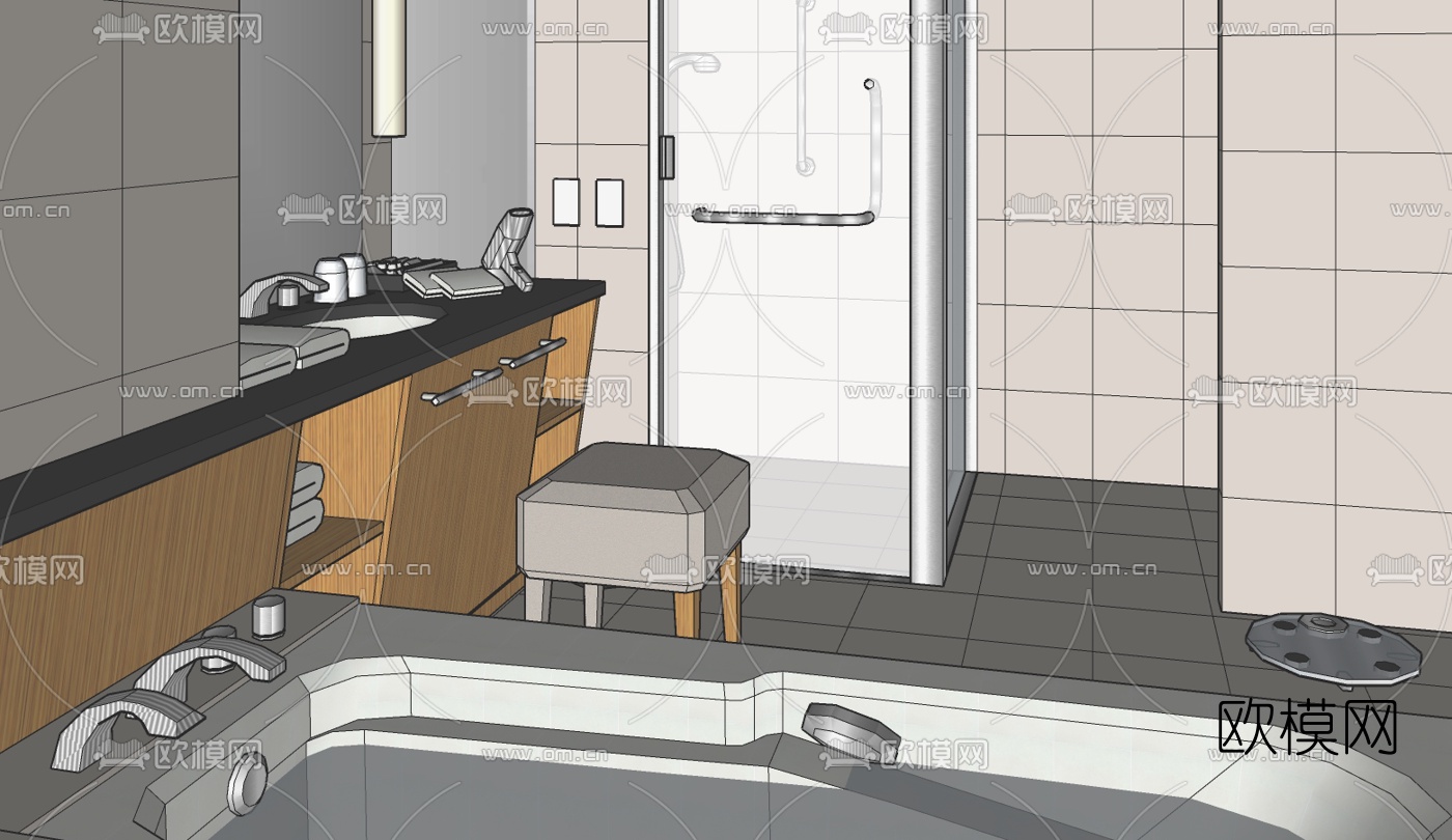 现代卫浴免费su模型下载（渲染图2）