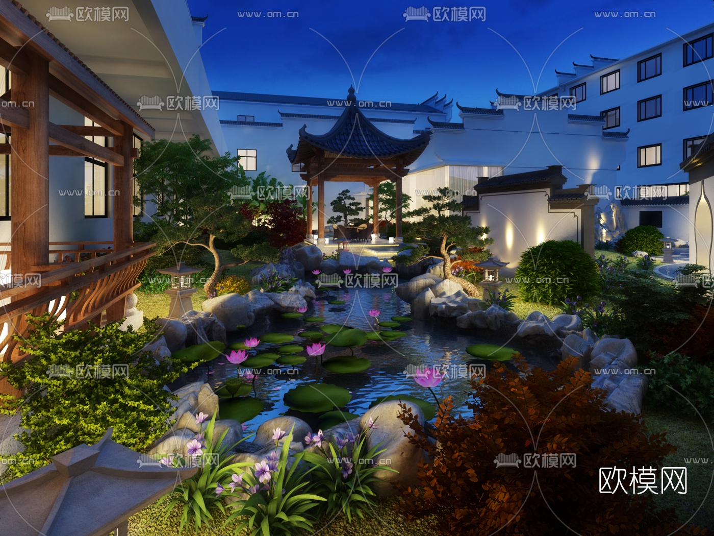 中式庭院景观3D模型