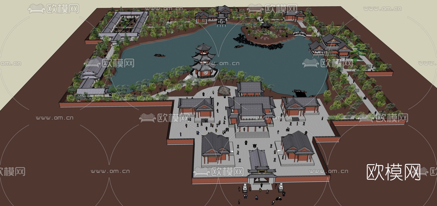 中式园林景观su模型下载（渲染图1）