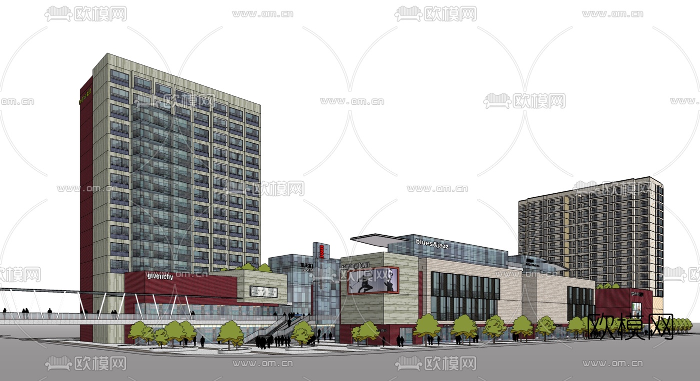 现代商业街建筑外观su模型