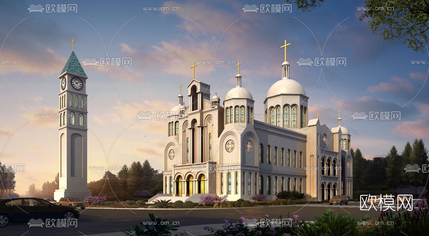 欧式教堂建筑外观3d模型