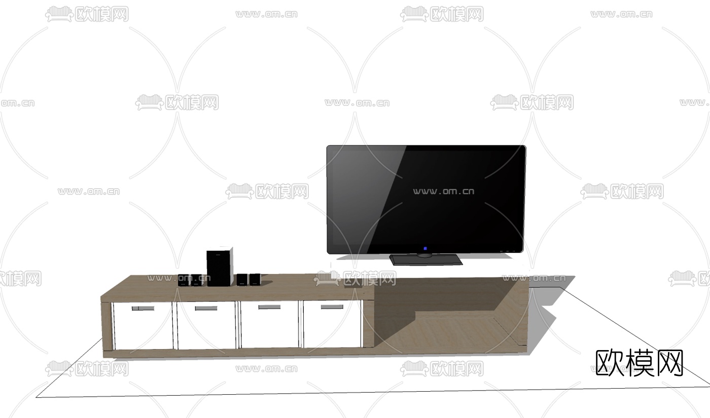 现代简约电视柜摆件组合su模型下载