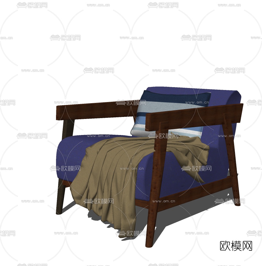 现代布艺单人沙发免费su模型下载