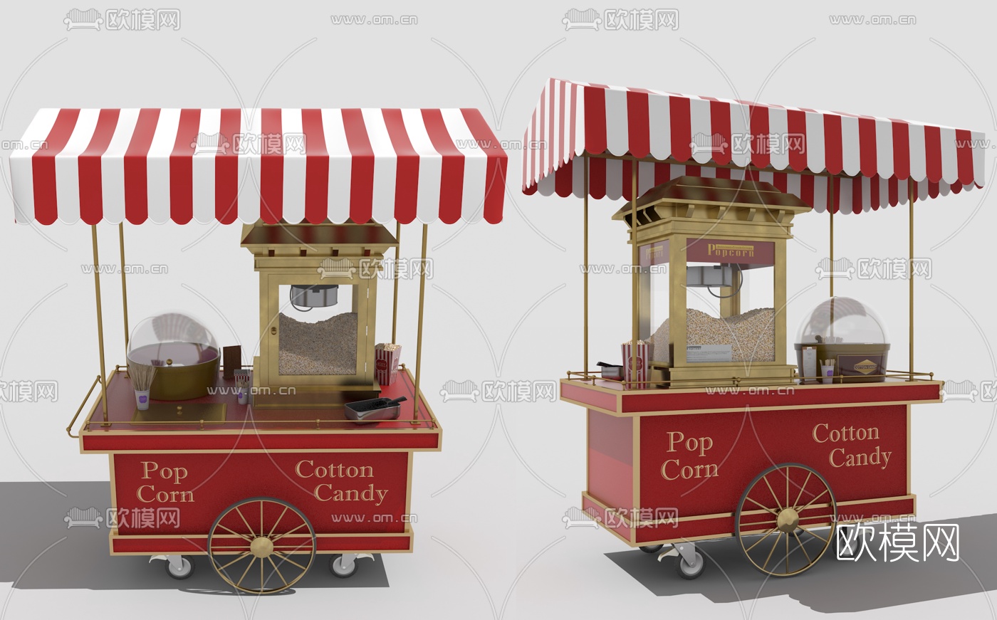 欧式爆米花机冰激凌小吃车3d模型下载