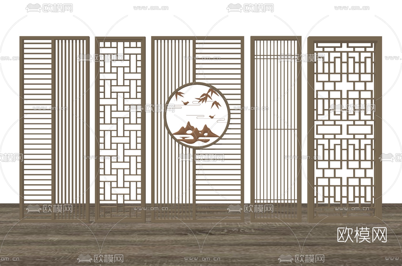新中式镂空屏风隔断su模型下载（渲染图2）