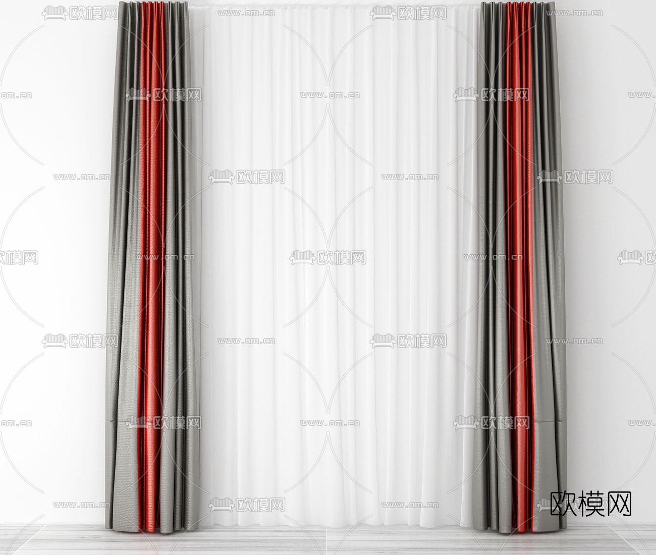 简欧窗帘窗纱3d模型下载