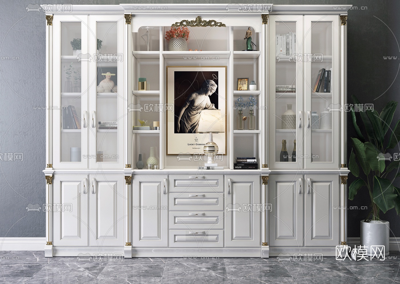 简欧实木书柜装饰柜3d模型下载