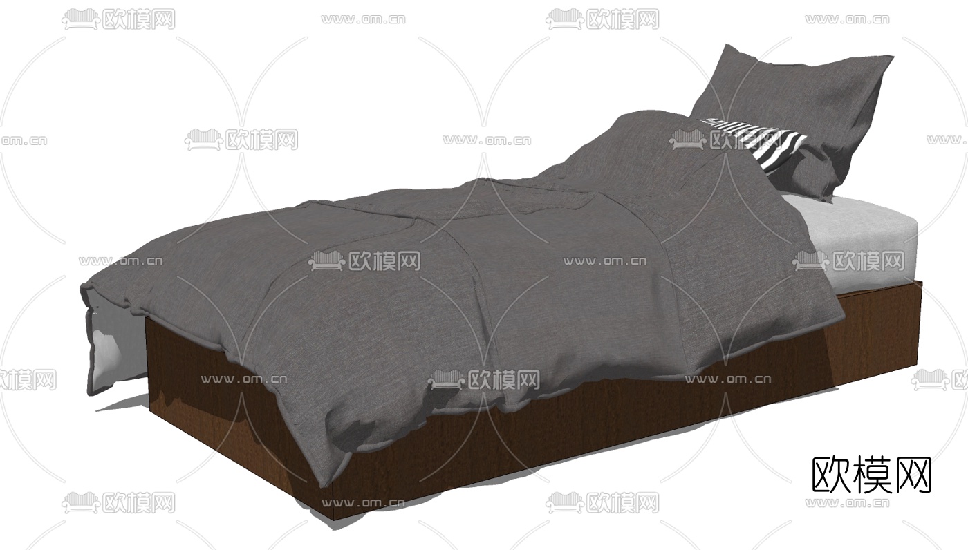 现代单人床免费su模型下载（渲染图1）