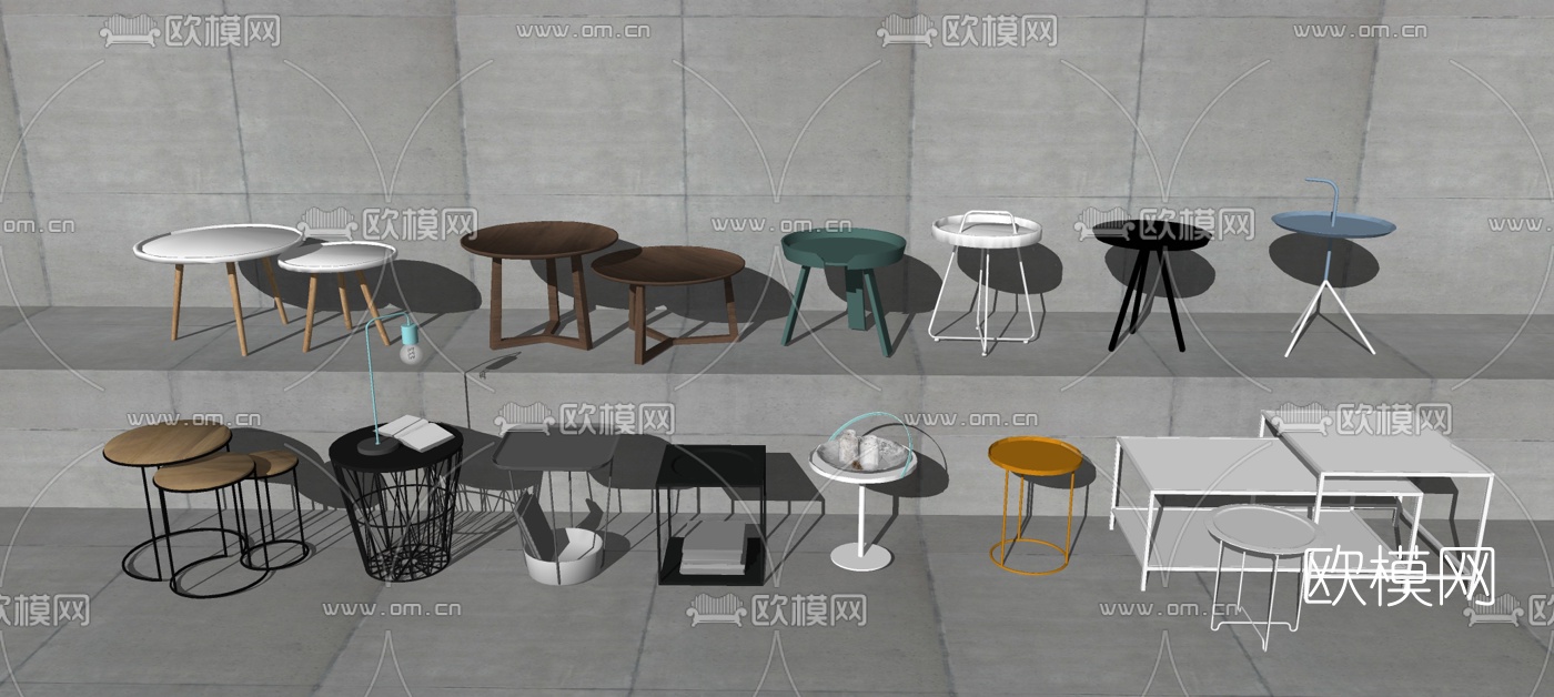 现代茶几边几组合su模型下载