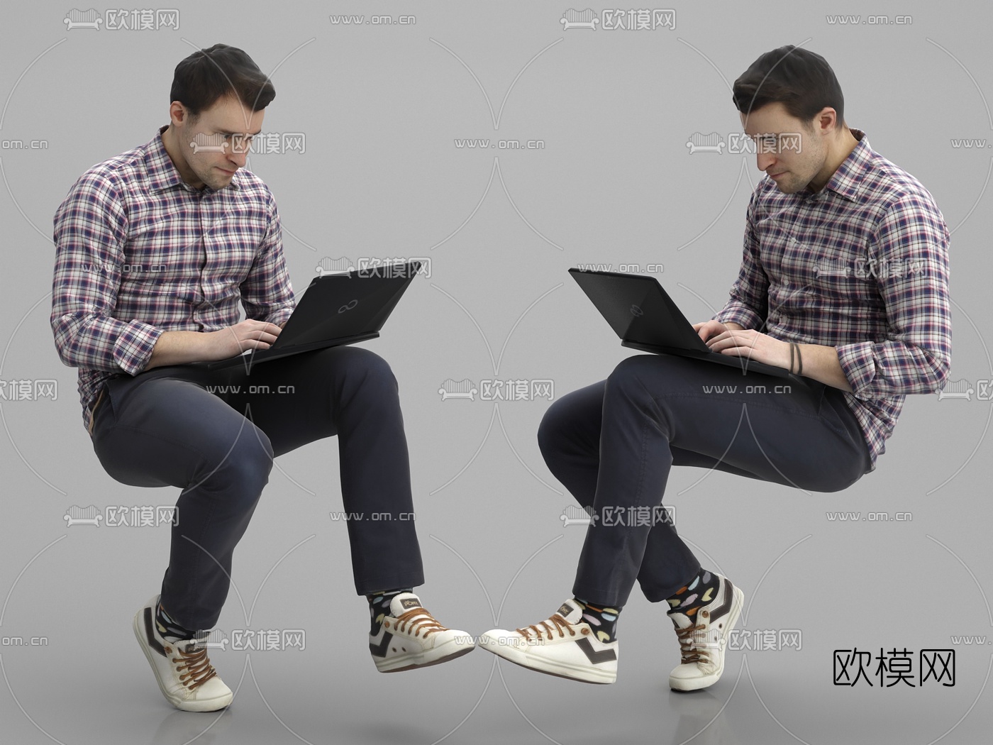 现代男性坐姿人物3d模型