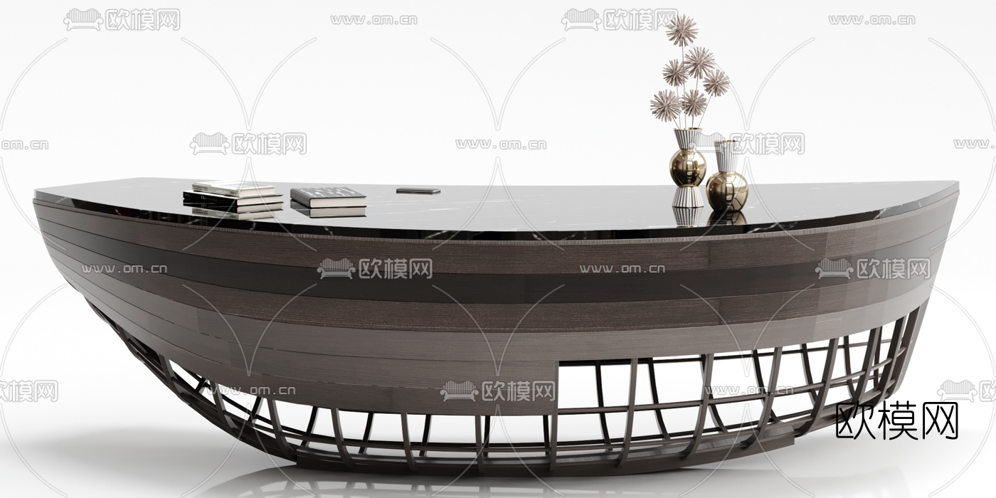 现代大理石实木前台接待台3d模型