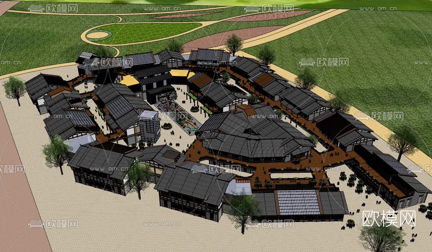 中式商业街规划su模型下载（渲染图13）