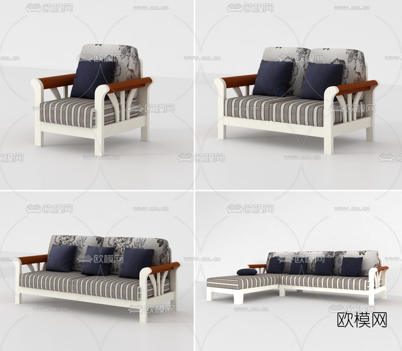 美式田园风多人沙发3d模型下载