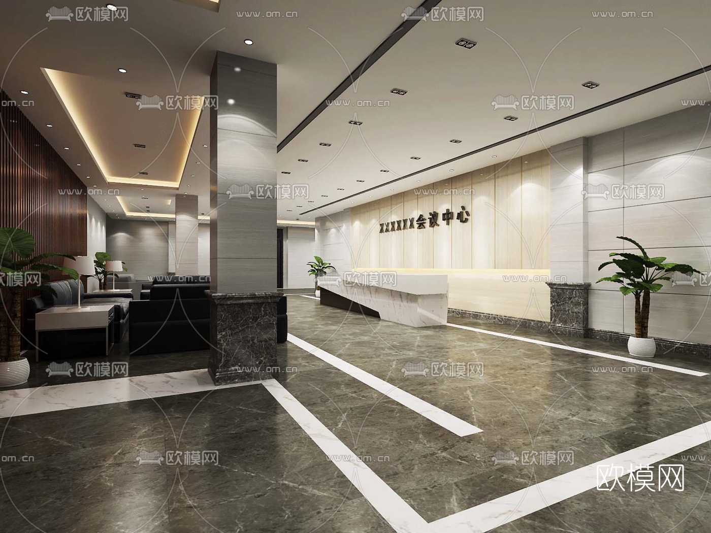 现代办公前台大厅免费3d模型-免费3dmax模型库-欧模网
