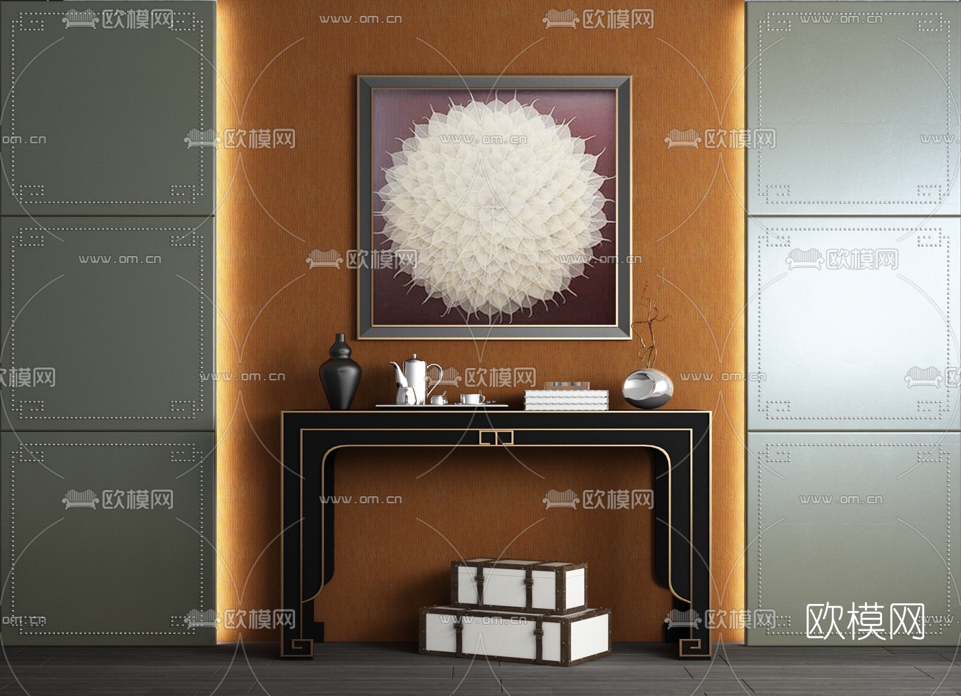 欧式硬包装饰画端景条案3d模型下载