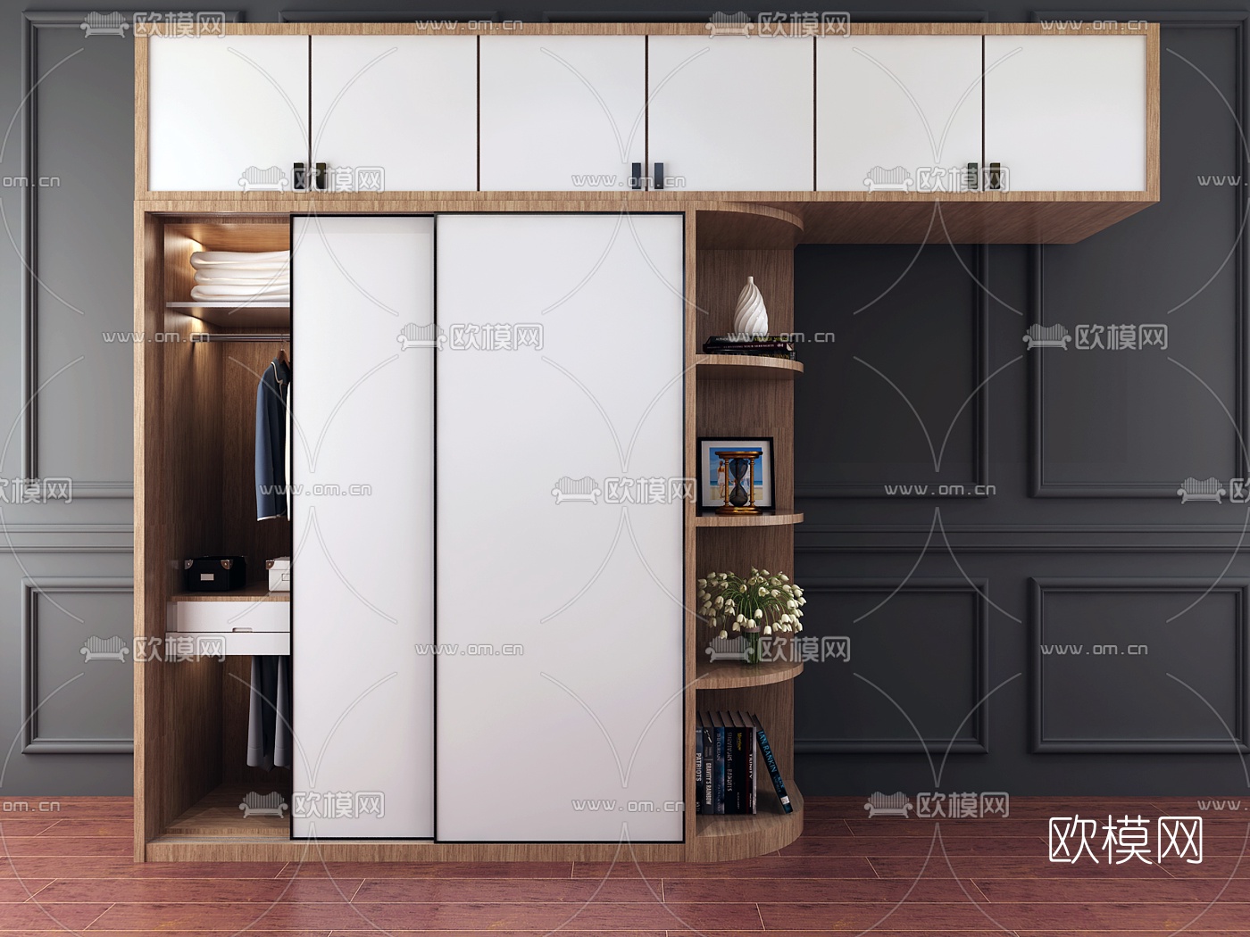 现代实木衣柜组合3d模型下载（渲染图1）