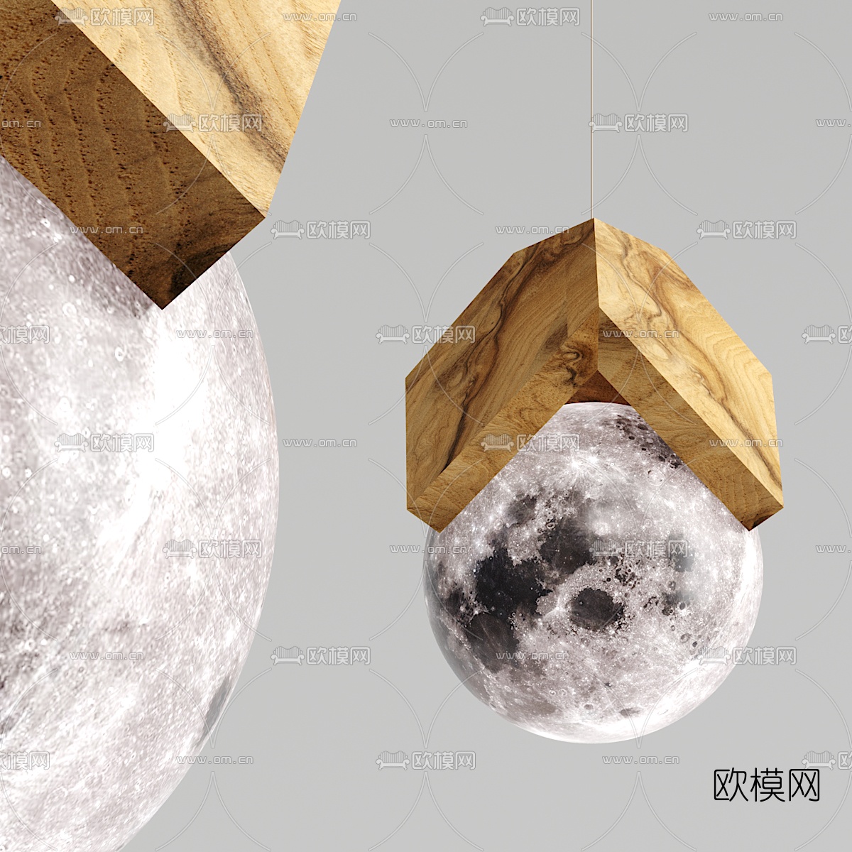 北欧实木月球挂件3d模型下载