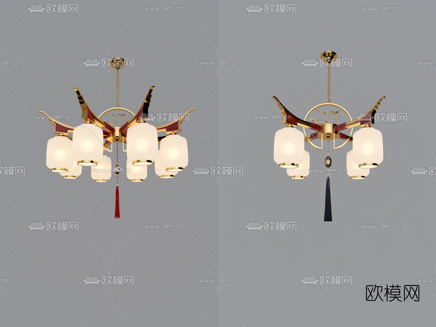 新中式金属多头吊灯3d模型