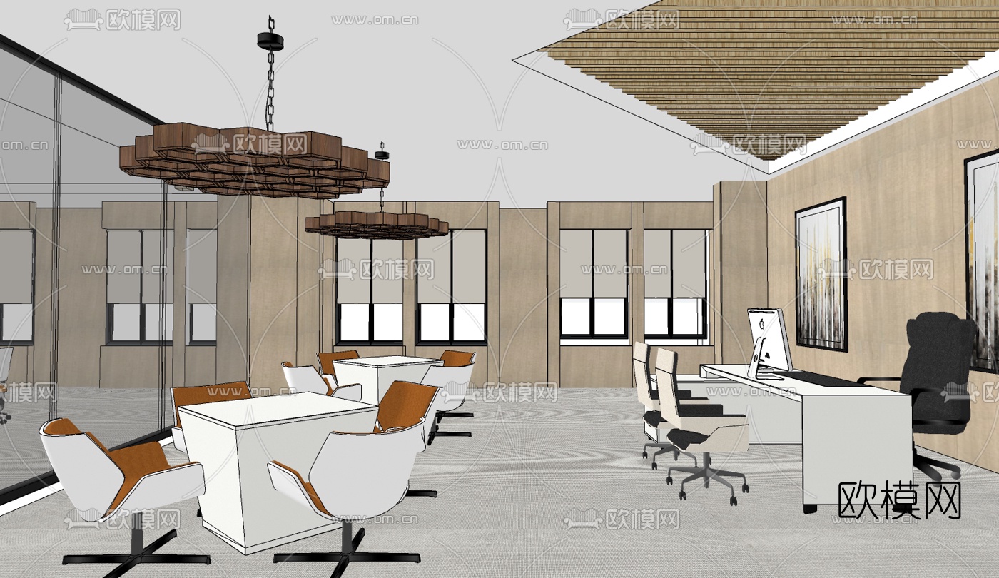 现代大堂前台组合免费su模型下载（渲染图4）