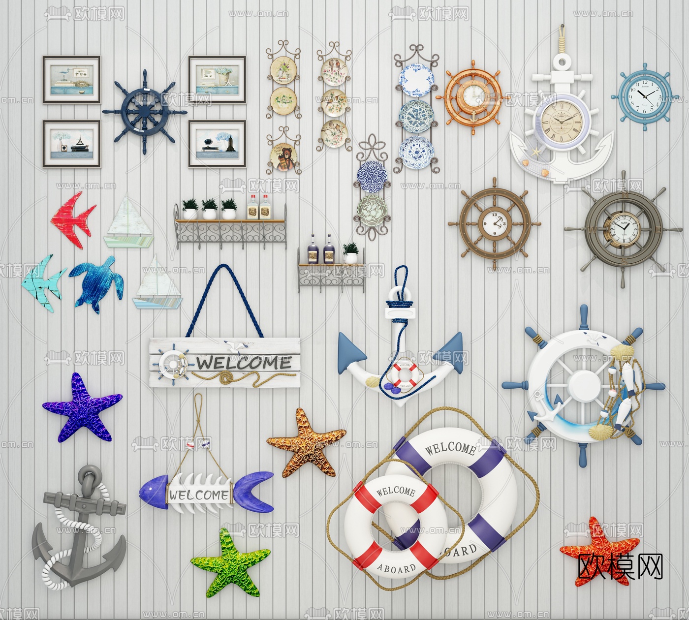 地中海装饰品挂件组合3D模型下载（渲染图1）