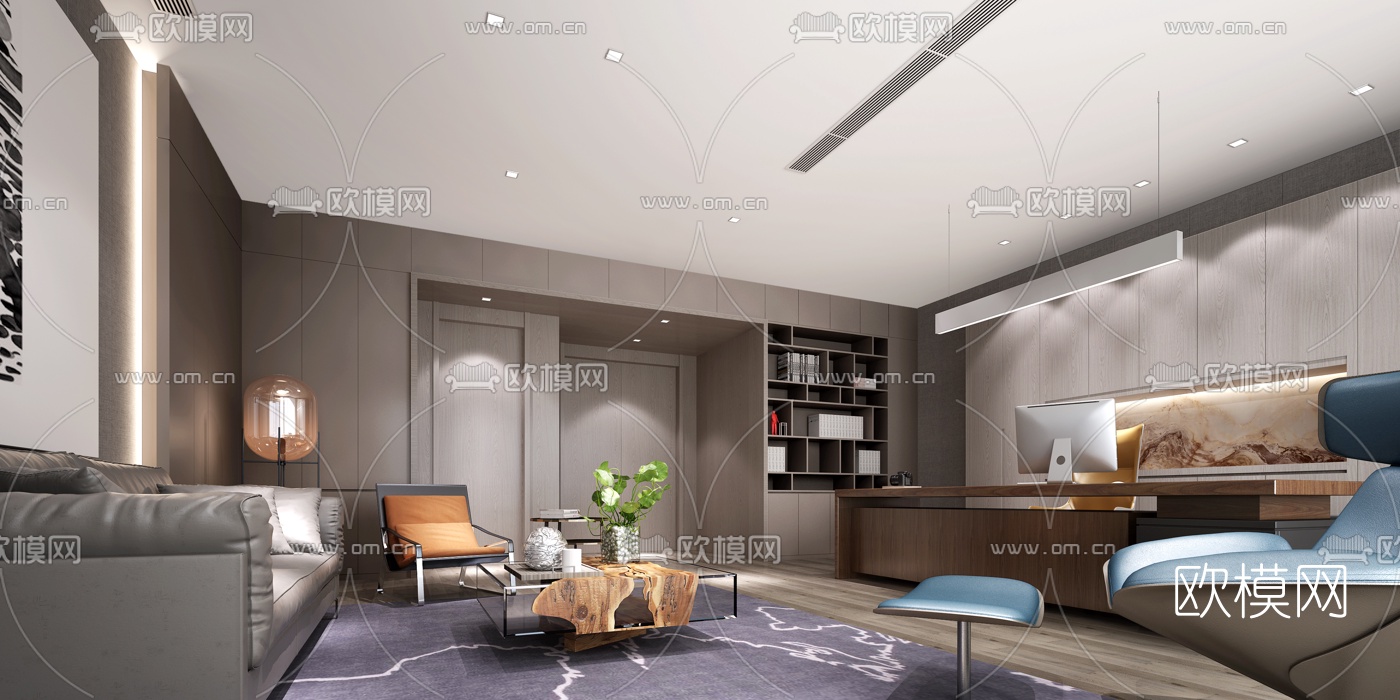 现代经理办公室3D模型-免费3dmax模型库-欧模网