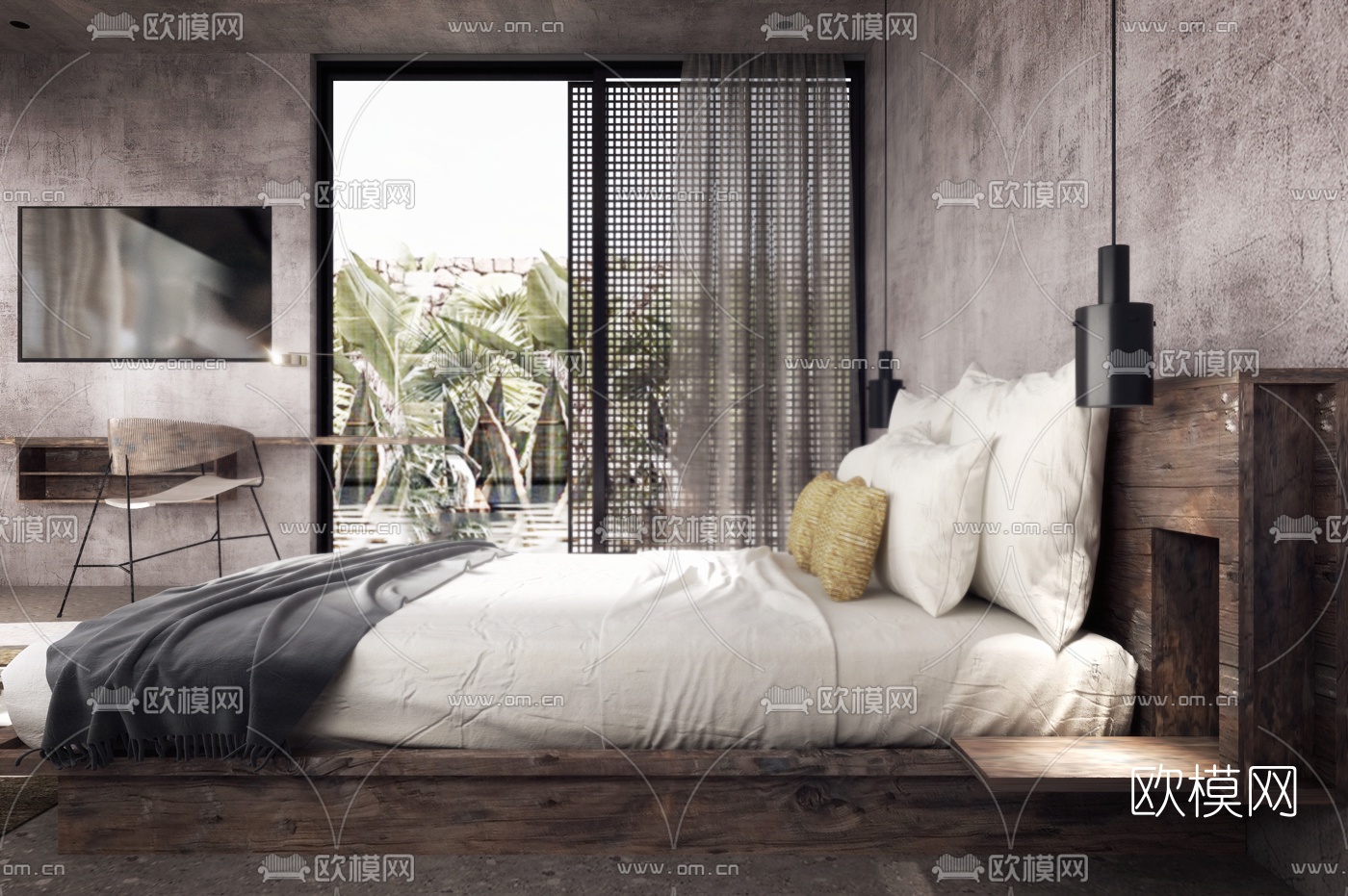 Lambs and Lions设计 自然风酒店客房3d模型下载（渲染图2）