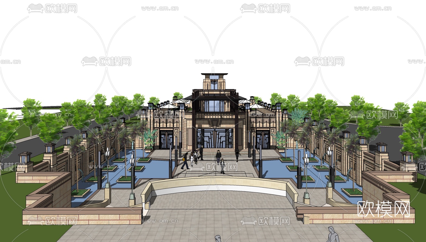 新古典售楼处su模型下载