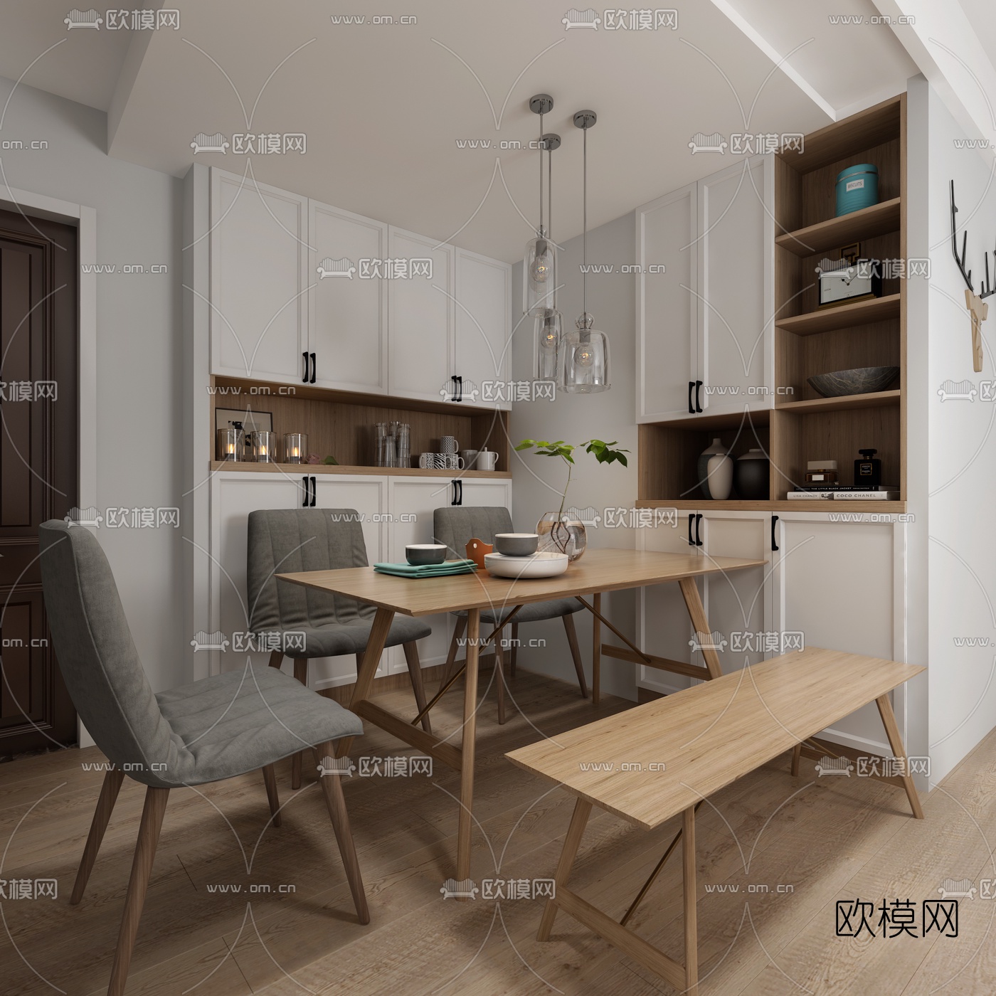 北欧客厅餐厅厨房3D模型