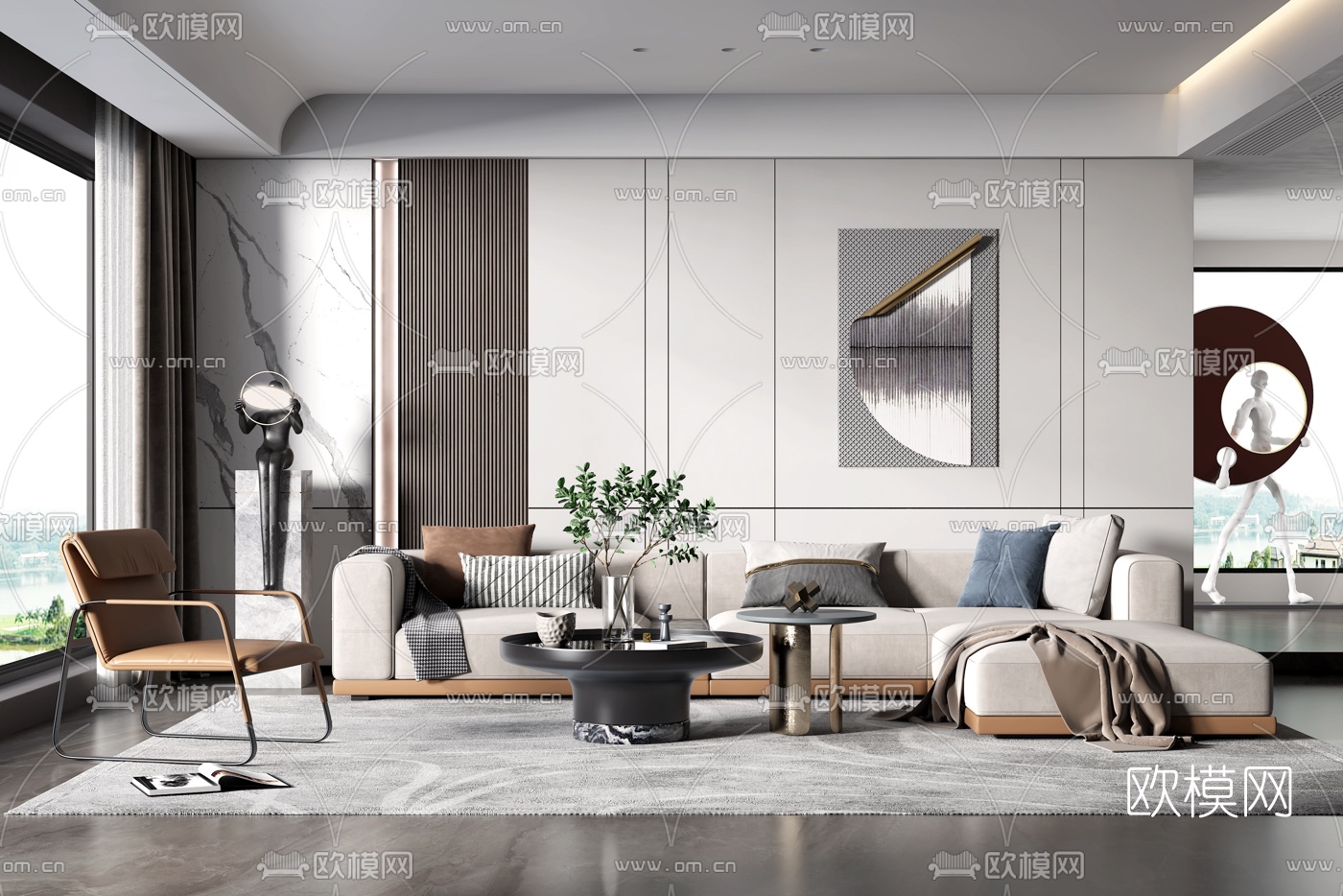 现代布艺转角沙发组合3d模型