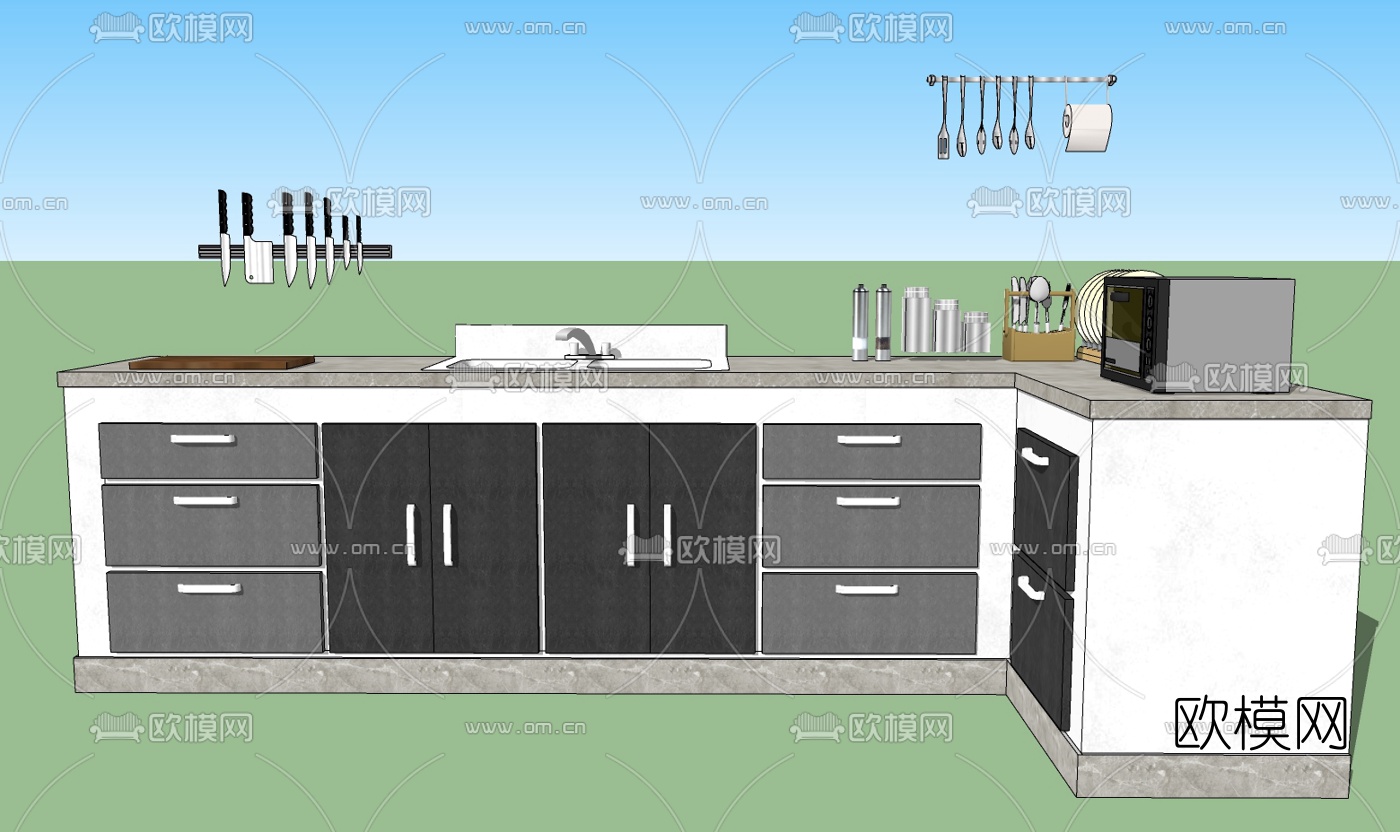 现代橱柜免费su模型下载（渲染图1）