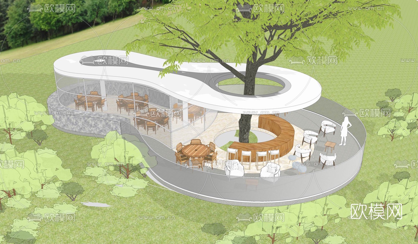 现代森林咖啡屋su模型下载（渲染图3）